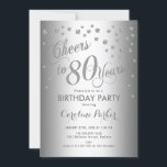 Silver 80th Birthday Party Kaart<br><div class="desc">80th Birthday Party Invitation Elegant ontwerp met faux glitter zilver en folie effect. Sparkly glitter diamanten confetti en stijlvol script lettertype uitnodigen kaart. Proost op 80 jaar! Stuur mij een bericht als u meer aanpassingen nodig hebt.</div>