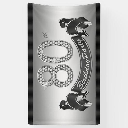 Silver 80th Birthday Party Spandoek (Verticaal)