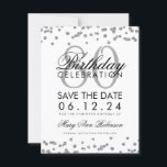Silver 80th Birthday Save Date Confetti Save The Date<br><div class="desc">Het elegante "80th Birthday Party"-ontwerp met Silver Faux Glitter Confetti en aangepaste naam en tekst met details. Eenvoudig te gebruiken en eenvoudig aan te passen. Bestel vandaag nog!</div>