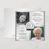 Silver 80th Birthday-uitnodigingen en foto's Kaart (Voorkant / Achterkant)