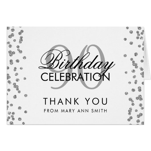 Silver 90th Birthday Dank u Glitter (Voorkant Horizontaal)