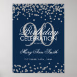 Silver 90th Birthday Glitter Confetti Navy Blue Poster<br><div class="desc">Elegant 90th Birthday Silver Navy Blue Faux Glitter Confetti banner sjabloon.</div>