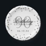 Silver 90th Birthday Glitter Confetti Papieren Bordje<br><div class="desc">Elegant 90th Birthday Silver Faux Glitter Confetti design.</div>