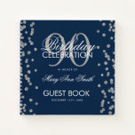 Silver 90th Birthday Guestbook Confetti Navy Blue Notitieboek<br><div class="desc">Een elegante 90th Birthday Party Guest Book sjabloon met Silver Glitter Confetti op Navy Blue design en eenvoudig aan te passen tekst.</div>