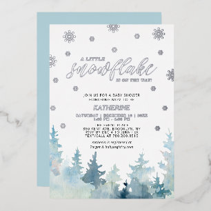 Silver A Little Snowflake Winter Trees Baby shower Folie Uitnodiging