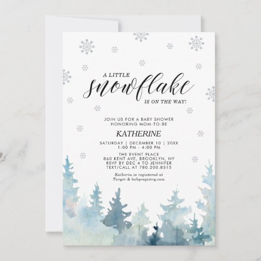 Silver A Little Snowflake Winter Trees Baby shower Kaart (Voorkant)