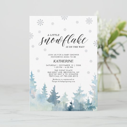 Silver A Little Snowflake Winter Trees Baby shower Kaart (Staand voorkant)