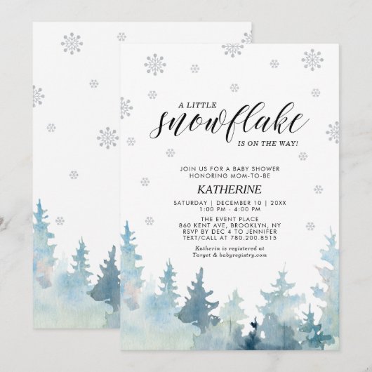 Silver A Little Snowflake Winter Trees Baby shower Kaart (Voorkant / Achterkant)