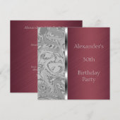 Silver Abstract en Burgundy Birthday Event Kaart (Voorkant / Achterkant)