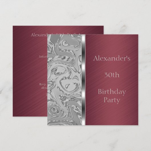 Silver Abstract en Burgundy Birthday Event Kaart (Voorkant / Achterkant)