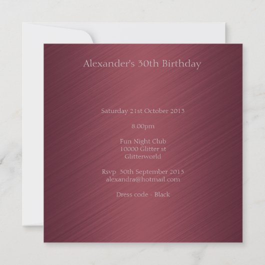 Silver Abstract en Burgundy Birthday Event Kaart (Achterkant)