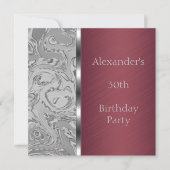 Silver Abstract en Burgundy Birthday Event Kaart (Voorkant)