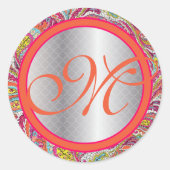 Silver Accents Paisley Tangerine Hot Pink Ronde Sticker (Voorkant)