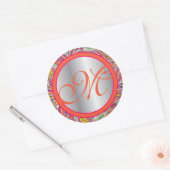 Silver Accents Paisley Tangerine Hot Pink Ronde Sticker (Envelop)