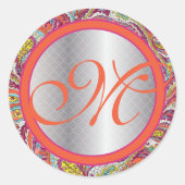 Silver Accents Peacock Paisley Tangerine Fuchsia Ronde Sticker (Voorkant)