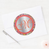 Silver Accents Peacock Paisley Tangerine Fuchsia Ronde Sticker (Envelop)