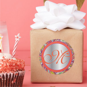 Silver Accents Peacock Paisley Tangerine Fuchsia Ronde Sticker