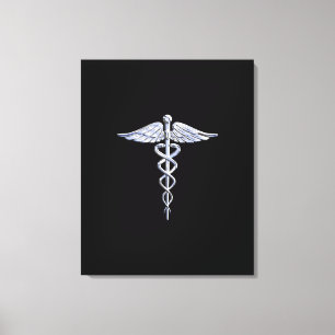 Silver-achtige medische symbolen van Caduceus op h Canvas Afdruk