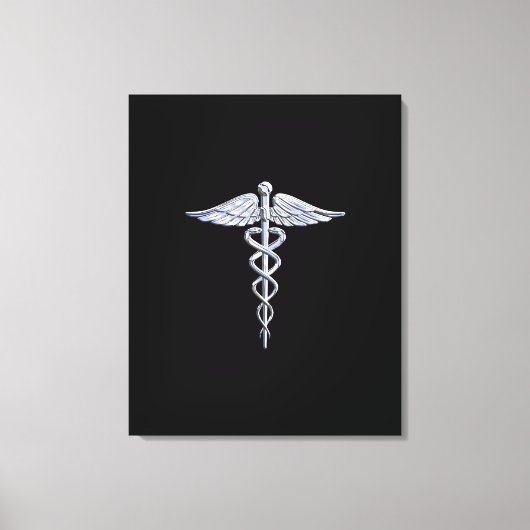 Silver-achtige medische symbolen van Caduceus op h Canvas Afdruk (Voorkant)