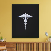 Silver-achtige medische symbolen van Caduceus op h Canvas Afdruk (Insitu (Woonkamer))