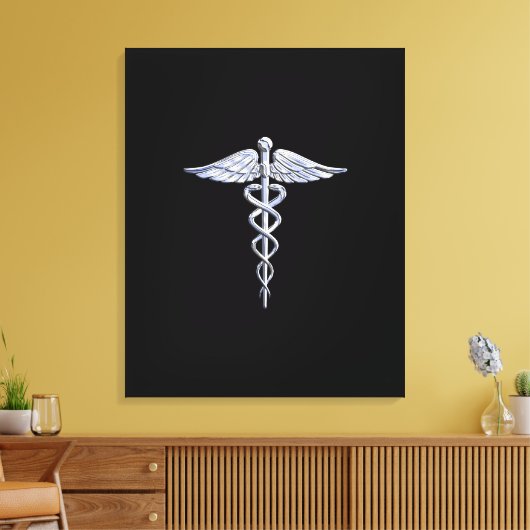 Silver-achtige medische symbolen van Caduceus op h Canvas Afdruk (Insitu (Woonkamer))