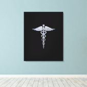 Silver-achtige medische symbolen van Caduceus op h Canvas Afdruk (Insitu (Houten vloer))