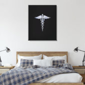 Silver-achtige medische symbolen van Caduceus op h Canvas Afdruk (Insitu (Slaapkamer))
