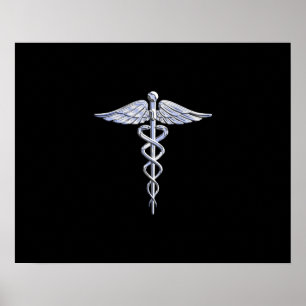 Silver-achtige medische symbolen van Caduceus op h Poster
