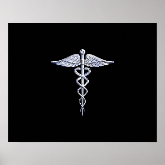 Silver-achtige medische symbolen van Caduceus op h Poster (Voorkant)