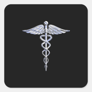 Silver-achtige medische symbolen van Caduceus op h Vierkante Sticker