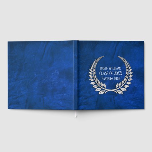 Silver Afstuderen Laurel op blauw leder Gastenboek (Volledig)