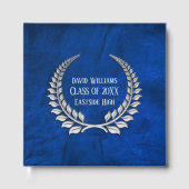 Silver Afstuderen Laurel op blauw leder Gastenboek (Voorkant)