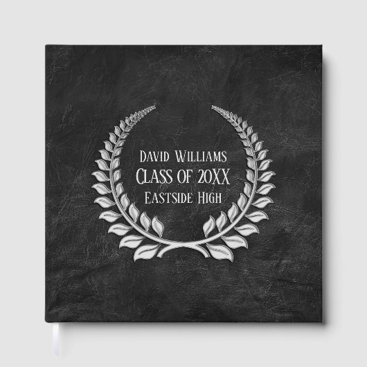 Silver Afstuderen Laurel op zwart leder Gastenboek (Voorkant)