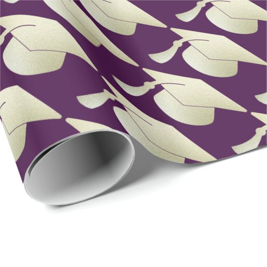 Silver Afstuderen Pet Patroon Paars Cadeaupapier (Rol Hoek)