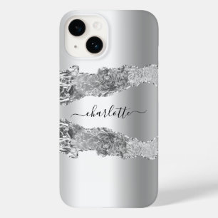 Silver Agaat marmer naam script Case-Mate iPhone 14 Hoesje