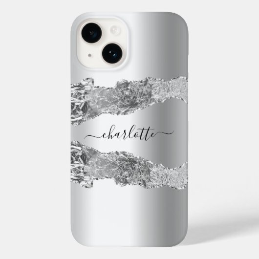 Silver Agaat marmer naam script Case-Mate iPhone Case (Achterkant)