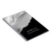 Silver Agate & Glitter, Naam & Tekstlijn op Zwart Notitieboek (Rechterzijde)