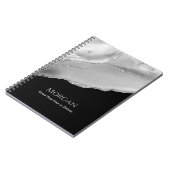 Silver Agate & Glitter, Naam & Tekstlijn op Zwart Notitieboek (Linkerzijde)