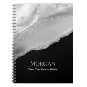 Silver Agate & Glitter, Naam & Tekstlijn op Zwart Notitieboek (Voorkant)