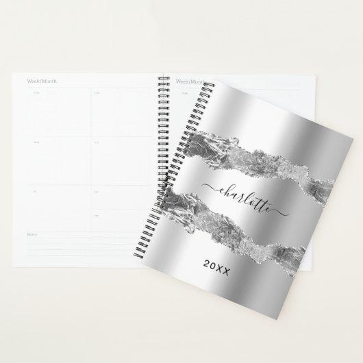 Silver agate marble name script elegant 2023 planner (Display)