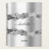 Silver agate marble name script elegant 2023 planner (Voorkant)