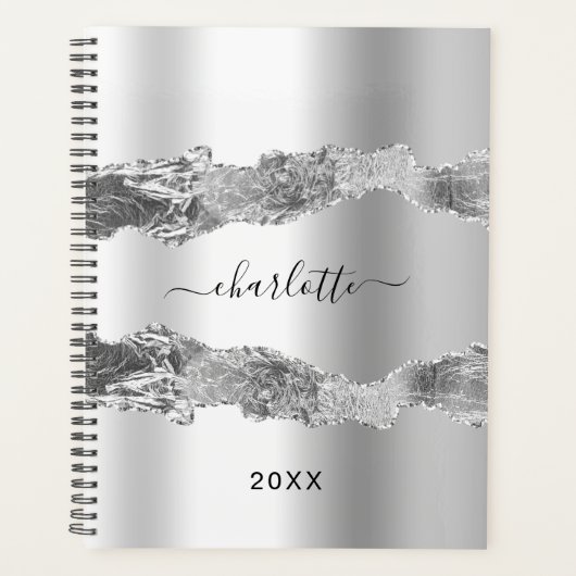 Silver agate marble name script elegant 2023 planner (Voorkant)