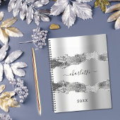 Silver agate marble name script elegant 2023 planner