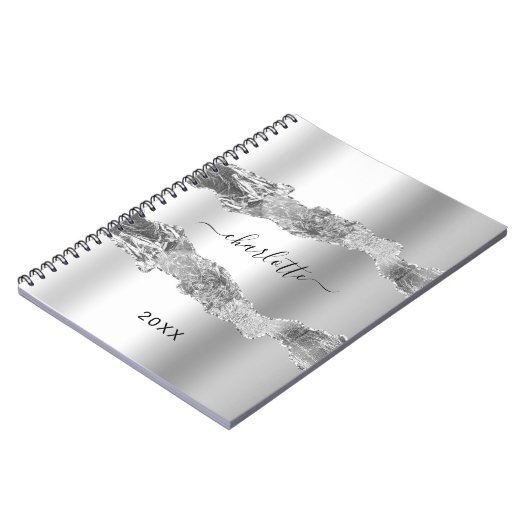 Silver agate marble name script elegant notitieboek (Linkerzijde)