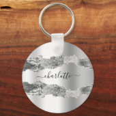 Silver agate marble name script elegant sleutelhanger (Voorkant)