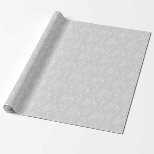 Silver Aged Damask Patroon Cadeaupapier (Uitgerold)