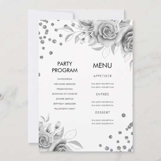 Silver All in One Floral Glitter 30e verjaardag Kaart (Achterkant)