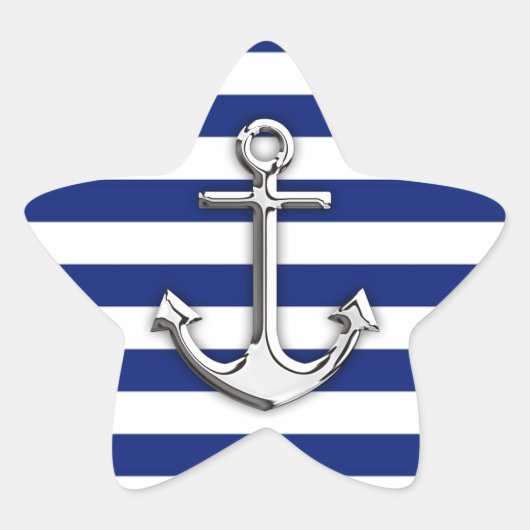 Silver Anchor op Navy Blue Stripes Ster Sticker (Voorkant)