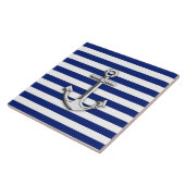 Silver Anchor op Navy Blue Stripes Tegeltje (Zijkant)