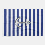 Silver Anchor op Navy Blue Stripes Theedoek (Horizontaal)